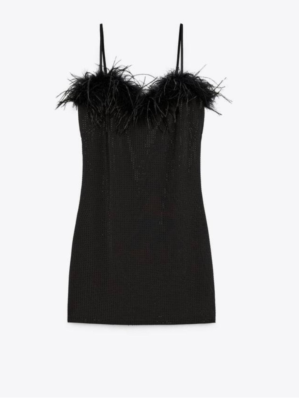 Zara Black Feather-Trim Mini Dress - Picture 6 of 9